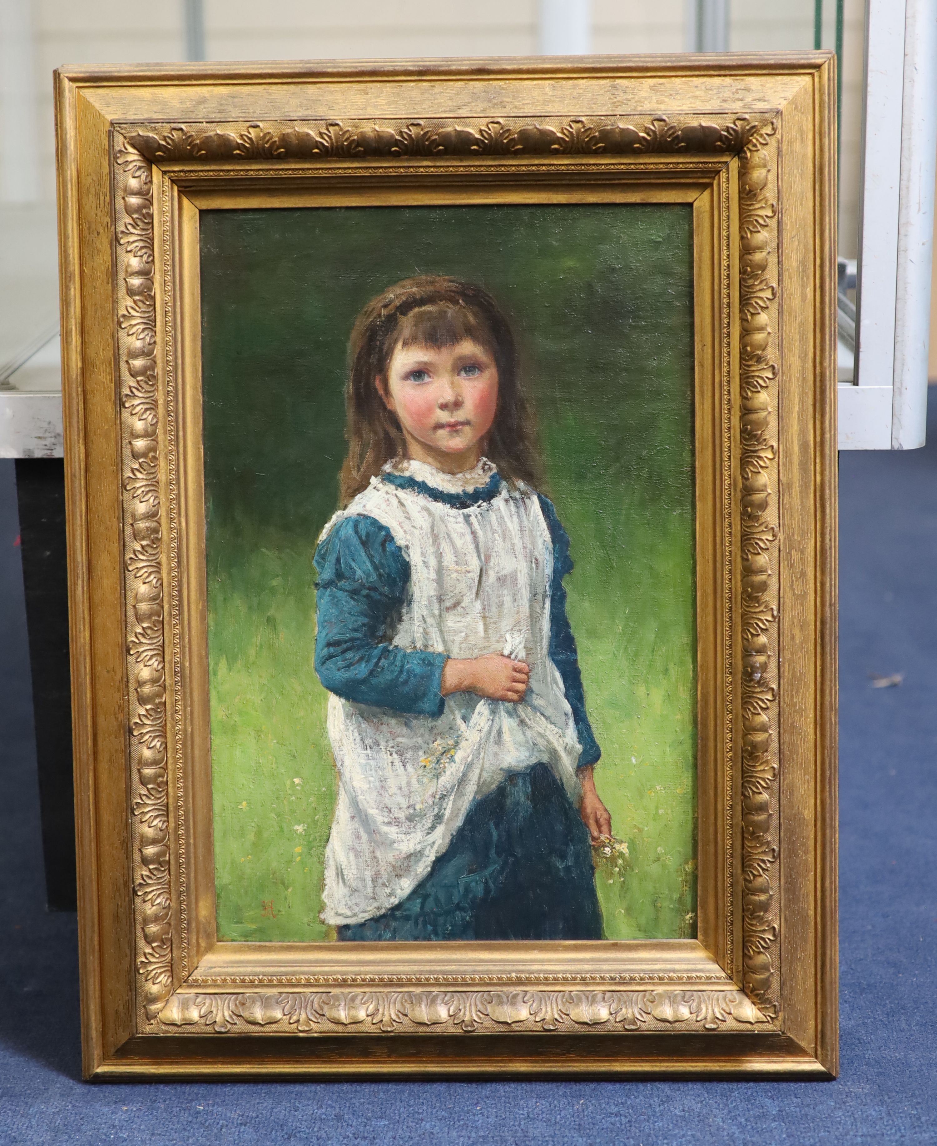 Victorian School , Portrait of a country girl, Oil on canvas, 46 x 30.5cm.